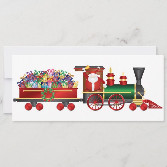 Santa Claus Ringing Bell on Train Invitation Card (Front)
