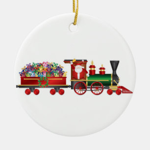 Santa Claus Ringing Bell on Train Ornament