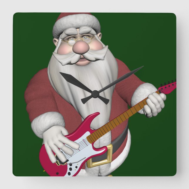 Santa Claus Rock Star Square Wall Clock (Front)