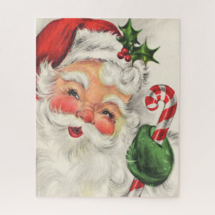 Santa Claus Rosy Cheeks Holding Candy Cane Jigsaw  Puzzle