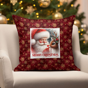 Santa Claus & Rudolph Christmas Pillow for Winter 