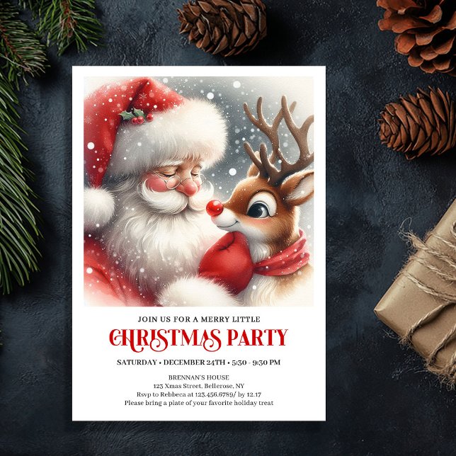 Santa Claus Rudolph Holiday Winter Party Celebrate Invitation (Santa Claus Rudolph Holiday Winter Party Celebration Invitation

)