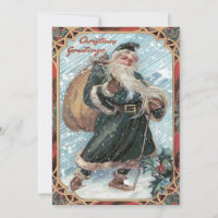 Santa Claus Sack of Toys Holly Winter Storm