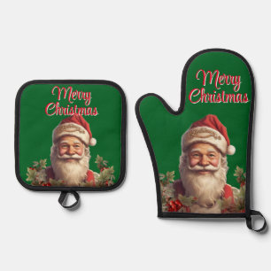 Santa Claus Saint Nicholas Christmas  Oven Mitt & Pot Holder Set