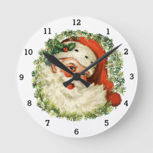 Santa Claus Saint Nicholas Festive Funny Vintage Round Clock
