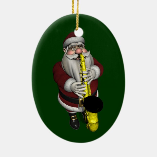 Santa Claus Saxophone Player Ceramic Ornament (Back)