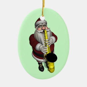 Santa Claus Saxophone Player Ceramic Ornament