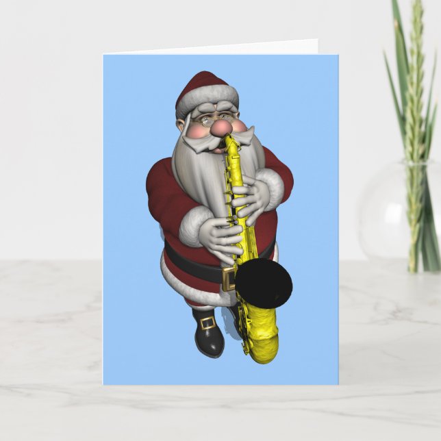 Santa Claus Saxophone Player Holiday Card (Front)