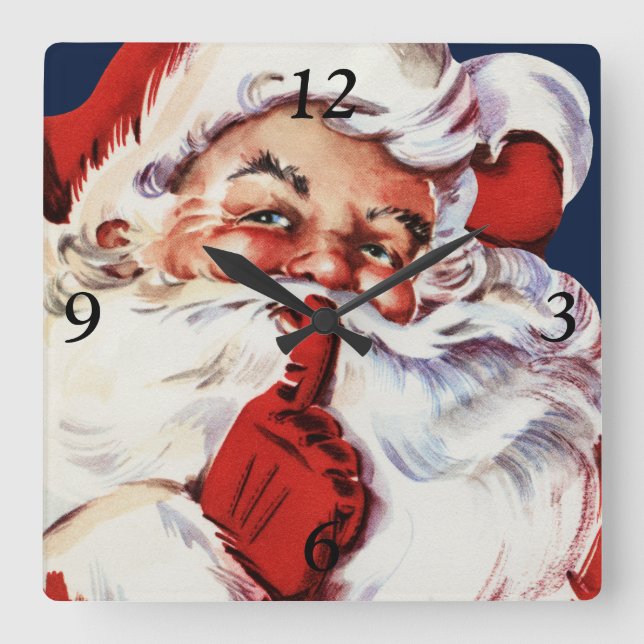 Santa Claus Saying SH-H-H Square Wall Clock (Front)