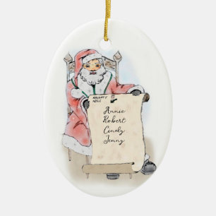 Santa Claus Scroll Naughty Nice List Personalized  Ceramic Ornament