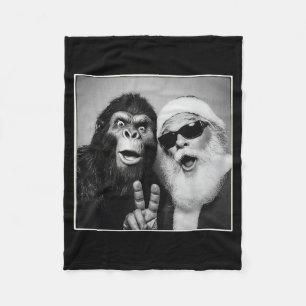 Santa Claus Selfie Bigfoot Christmas Funny Sasquat Fleece Blanket