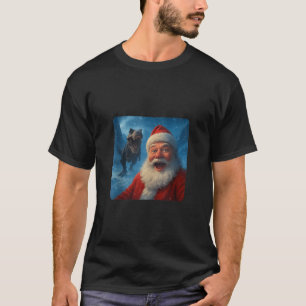 Santa Claus Selfie T Rex Dinosaur Chase Funny Humo T-Shirt