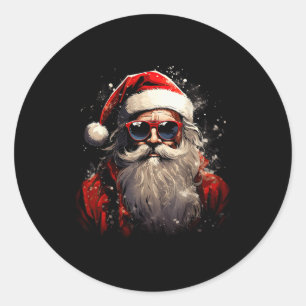 Santa Claus Silhouette Christmas Sungles Caricatur Classic Round Sticker