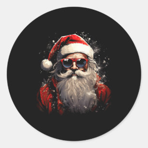 Santa Claus Silhouette Christmas Sungles Caricatur Classic Round Sticker