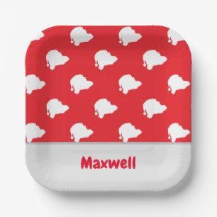 Santa Claus silhouette pattern on red Paper Plate