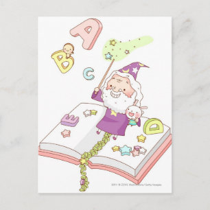Santa Claus sitting on book Holiday Postcard