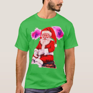 Santa-claus sitting on the brick wall with clouds T-Shirt