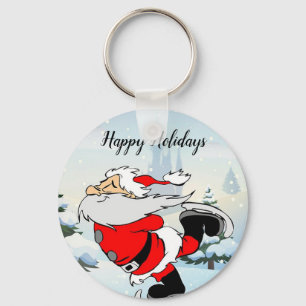 Santa Claus Skate On Ice Snow  Keychain