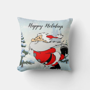 Santa Claus Skate On Ice Snow Throw Pillow