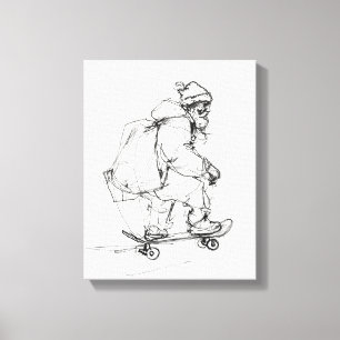 Santa Claus Skateboarding with Presents Canvas Print