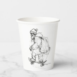 Santa Claus Skateboarding with Presents Paper Cups