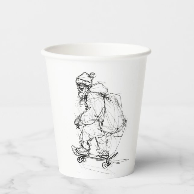 Santa Claus Skateboarding with Presents Paper Cups (Front)