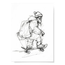 Santa Claus Skateboarding with Presents