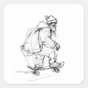 Santa Claus Skateboarding with Presents Square Sticker