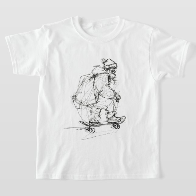 Santa Claus Skateboarding with Presents T-Shirt (Laydown)