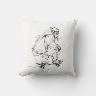 Santa Claus Skateboarding with Presents Throw Pillow