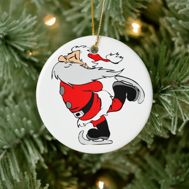 Santa Claus Skating Ceramic Ornament (Tree)