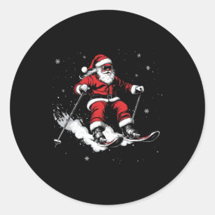 Santa Claus Ski Funny Skiing Xmas Christmas _2 Classic Round Sticker