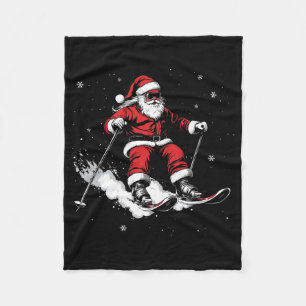 Santa Claus Ski Funny Skiing Xmas Christmas _2 Fleece Blanket