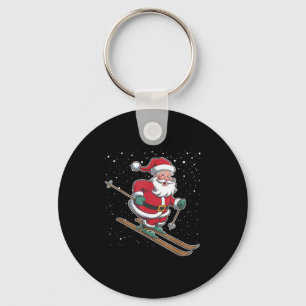 Santa Claus Skiing Christmas Sports Xmas Holiday C Keychain