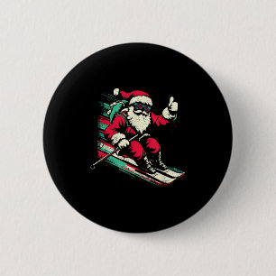 Santa Claus Skiing - Vintage Christmas Winter Spor 2 Inch Round Button