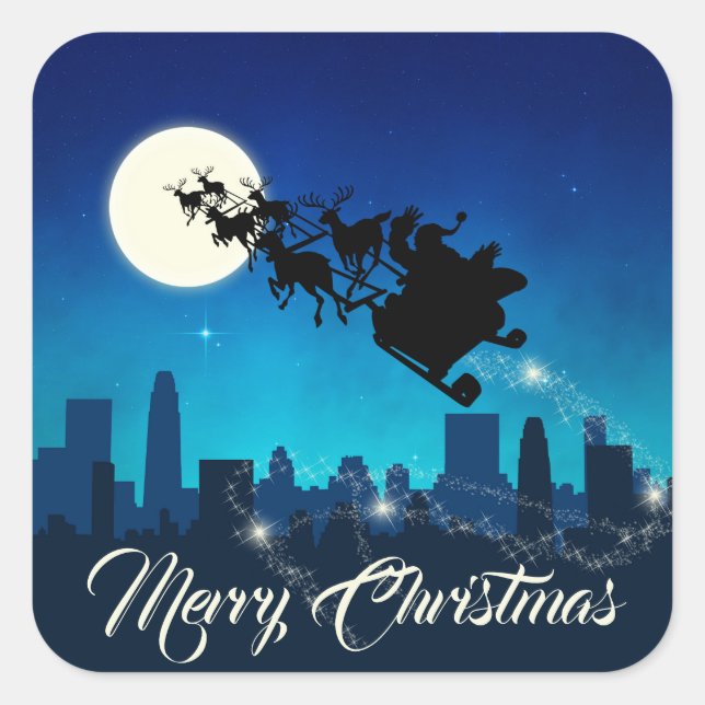 Santa Claus Sleigh Christmas Square Sticker (Front)