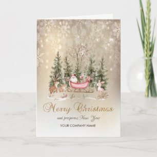 Santa Claus,Sleigh Forest Snowflakes Holiday Card