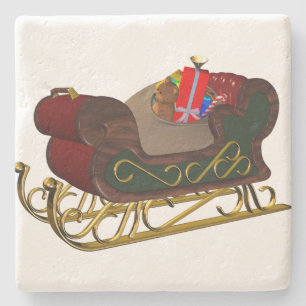Santa Claus Sleigh in 3D Christmas Stone Coaster