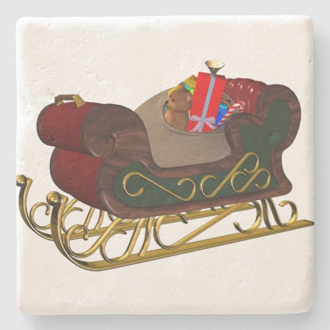 Santa Claus Sleigh in 3D Christmas Stone Coaster (Front)