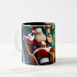 Santa Claus Sleigh in Pop Art New Year's Forest Two-Tone Coffee Mug