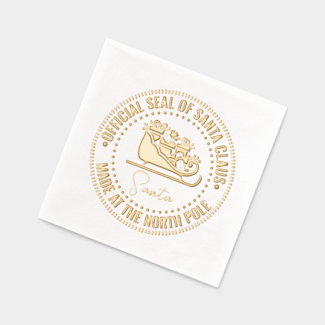 Santa Claus Sleigh “Official Seal” Made North Pole Foil Napkins (Left)