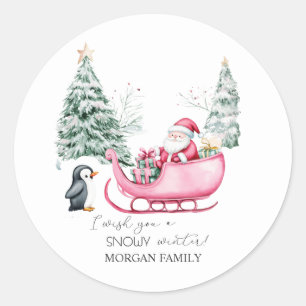  Santa Claus,Sleigh,Penguin,Forest Classic Round Sticker