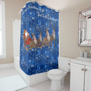 Santa Claus Sleigh Reindeer Christmas Bathroom Tub