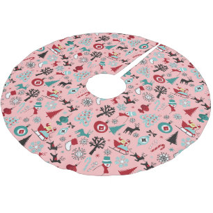 Santa Claus Sleigh Reindeer Pine Trees Art Pattern Brushed Polyester Tree Skirt