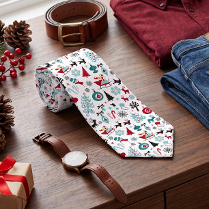 Santa Claus Sleigh Reindeer Pine Trees Art Pattern Tie