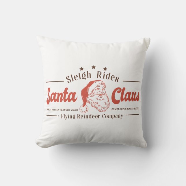 Santa Claus Sleigh Rides Christmas Sign Throw Pillow (Front)