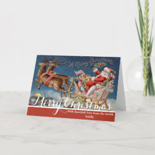 Santa Claus Sleigh with Reindeer on Christmas Eve Holiday Card