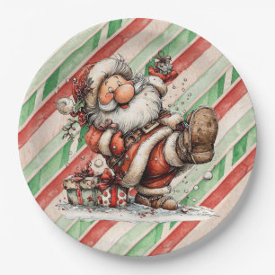 Santa Claus Slipping In the Snow Paper Plate
