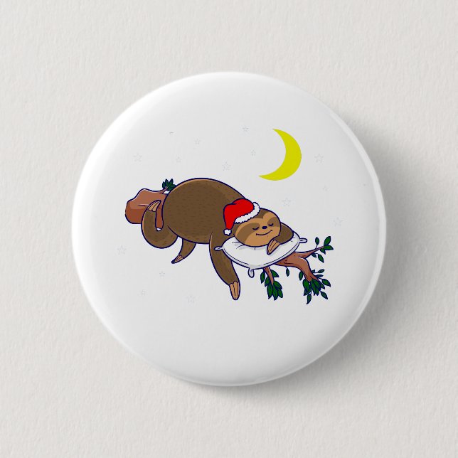 santa claus sloth christmas 2 inch round button (Front)
