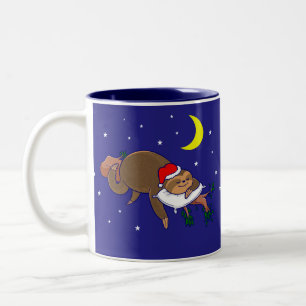 santa claus sloth christmas Two-Tone coffee mug